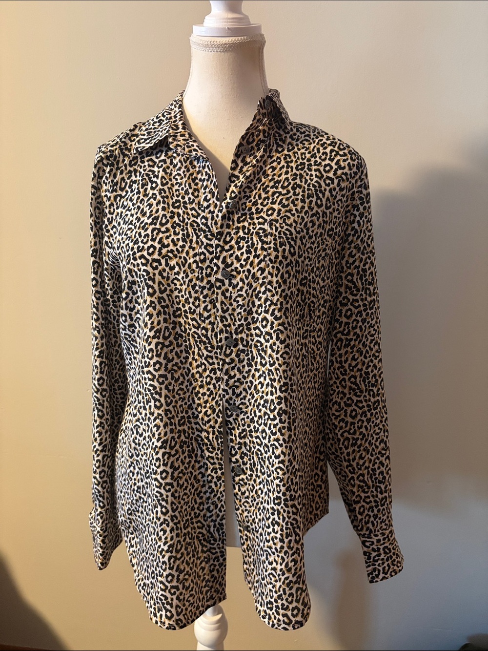 NWOT JCrew 100% Silk Oversized Leopard Print Button-Down Long Sleeve Shirt. Sz 4